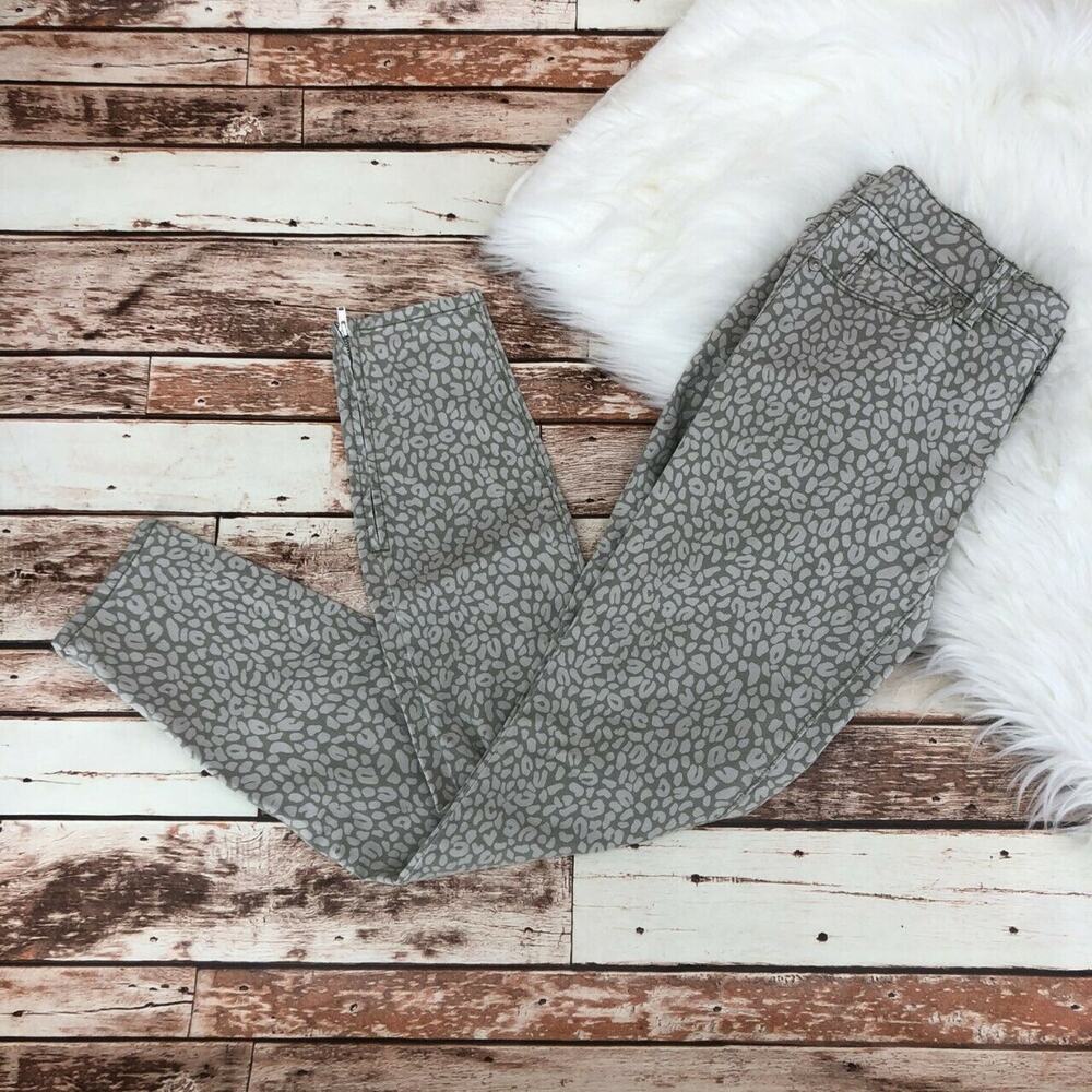 Ann Taylor LOFT Women's Modern Skinny Ankle Leopard Cheetah Jeans Sz 25/0 Gray